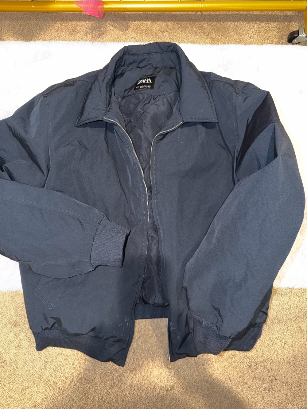 Zara Men’s Dark Navy Quilted Bomber Jacket